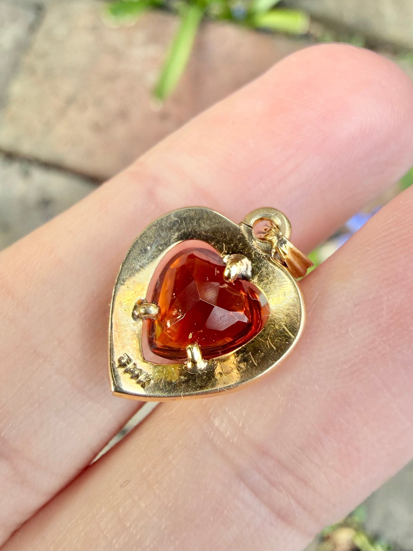 ANTIQUE • Art Nouveau 14k Yellow Gold Madeira Citrine w/ Seed Pearls Heart Charm Pendant