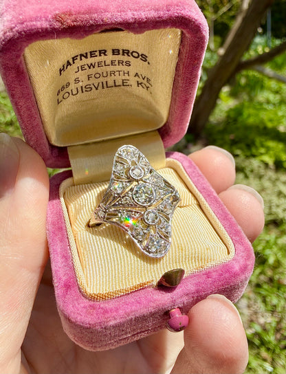 ANTIQUE • Edwardian Platinum Ring w/ Old European & Old Mine Cut Diamonds