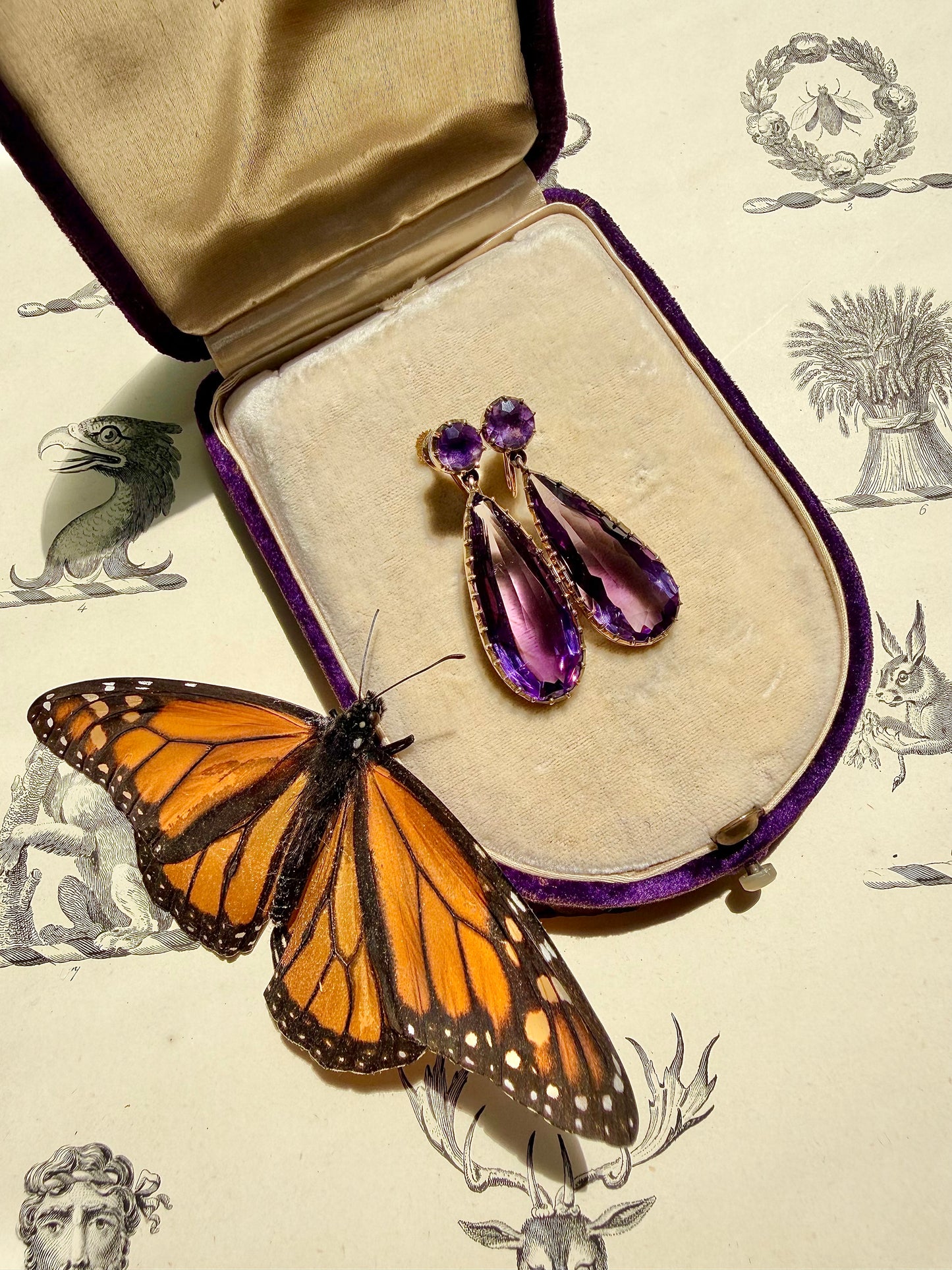 ANTIQUE • Georgian 9-14k Yellow Gold Amethyst Teardrop Earrings