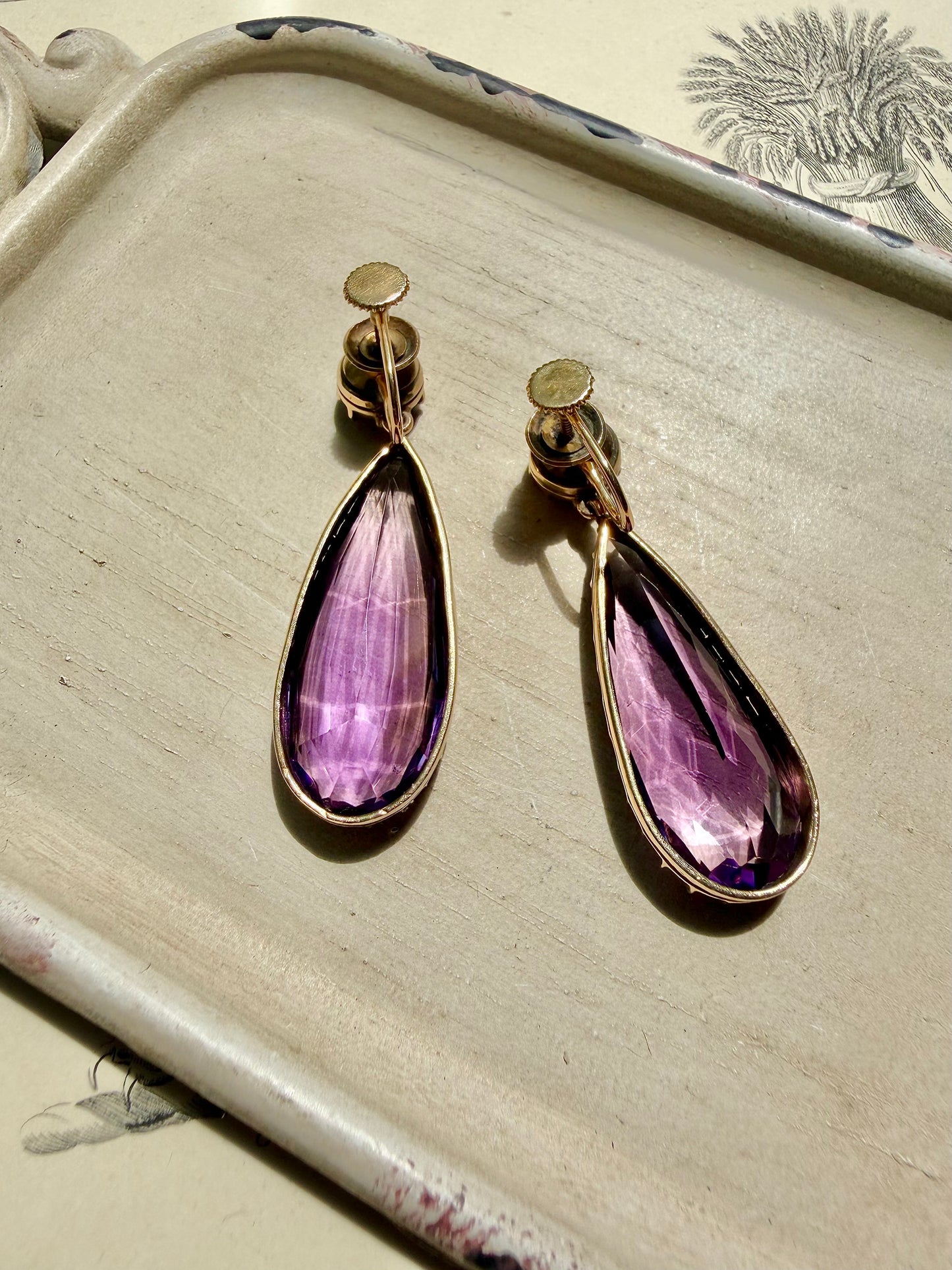 ANTIQUE • Georgian 9-14k Yellow Gold Amethyst Teardrop Earrings