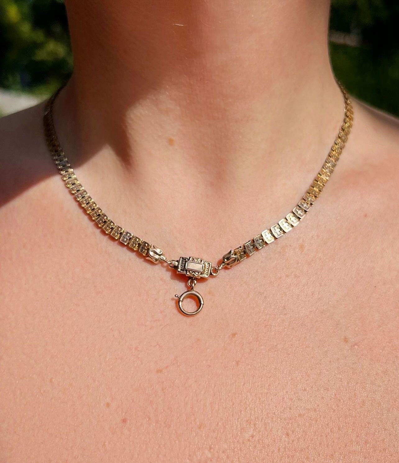 ANTIQUE • Victorian 13k Yellow Gold Book Chain Necklace w/ Engraved Box Clasp