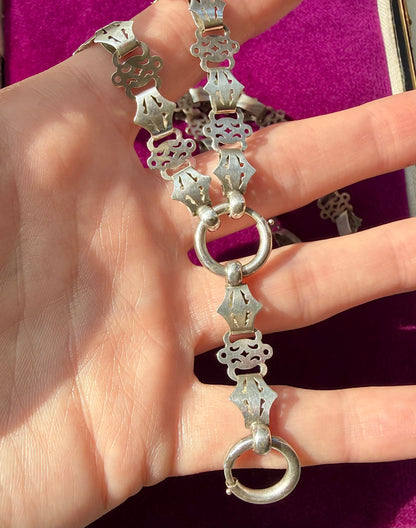 ANTIQUE • Victorian Pierced Silver Book Chain Collar Necklace