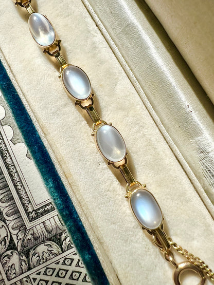 VINTAGE • Binder Bros. Mid-Century 14k Yellow Gold Moonstone Bracelet