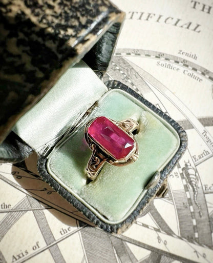 ANTIQUE • Art Deco 14k Yellow Gold Allsopp Bros. Ruby Ring Sz 5