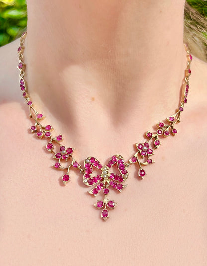 ANTIQUE • Victorian Natural Ruby Floral Necklace