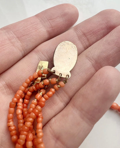 ANTIQUE • Victorian 14k Yellow Gold w/ Natural Coral Multi-Strand Necklace