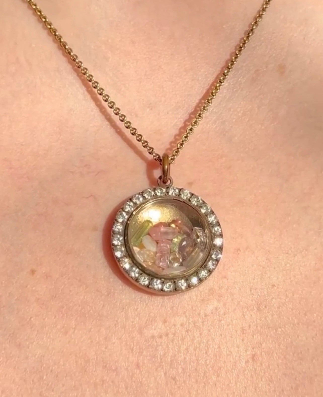 ANTIQUE • Victorian Gold Filled w/ Paste Diamond Halo Shaker Locket & Gemstones