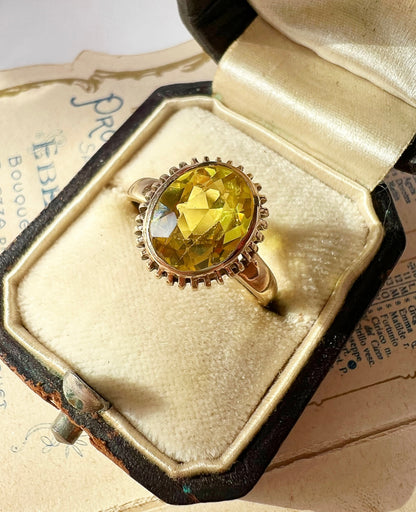 ANTIQUE • Victorian 10k Yellow Gold w/ Yellow Sapphire Paste Stone Ring Sz. 7.25