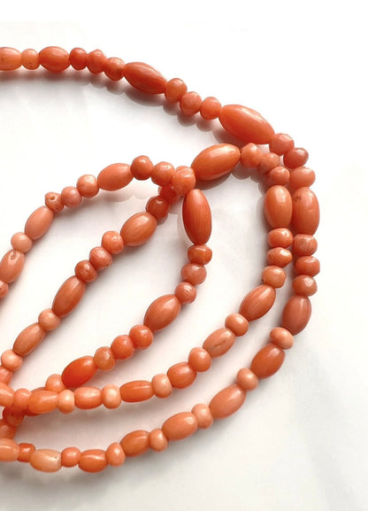 ANTIQUE • Victorian 14k Yellow Gold w/ Natural Coral Multi-Strand Necklace
