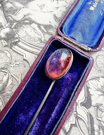 ANTIQUE • Victorian Sterling Silver w/ Dragons Breath Cabochon Stick Pin