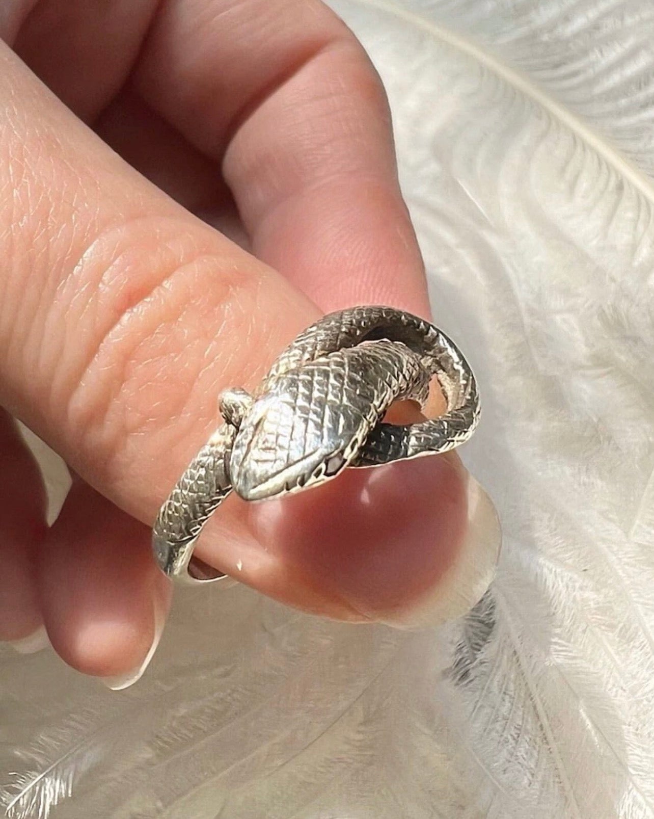 ANTIQUE • Victorian Sterling Silver Snake Ring w/ Garnet Eyes