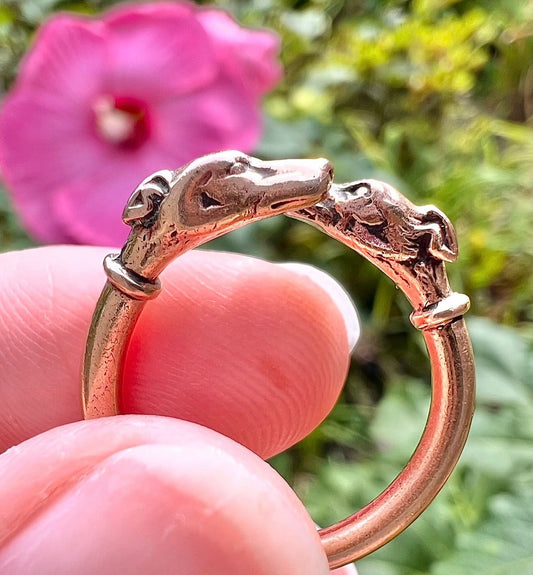 ANTIQUE • Late Georgian 14k Double Hound Head Ring