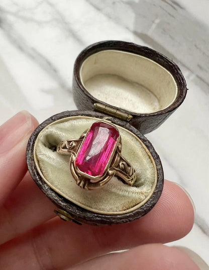 ANTIQUE • Art Deco 14k Yellow Gold Allsopp Bros. Ruby Ring Sz 5