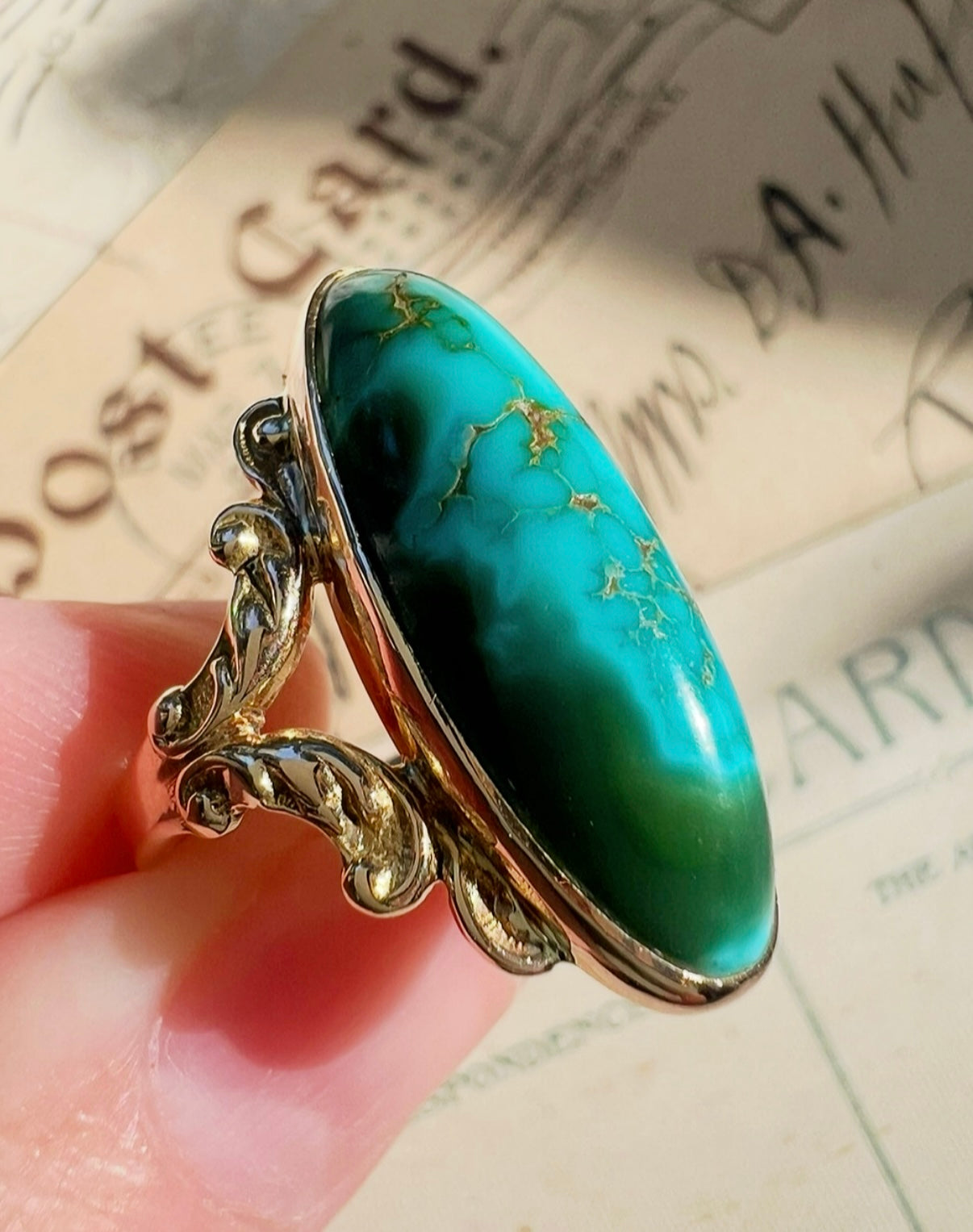 ANTIQUE • Art Nouveau 14k Yellow Gold Turquoise Ring by Franz Dascheck