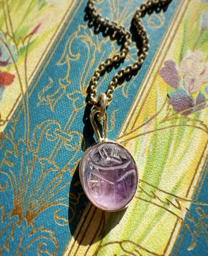 OJ ORIGINAL • Antique Art Deco Amethyst Scarab Charm w/ Reclaimed 14k Yellow Gold