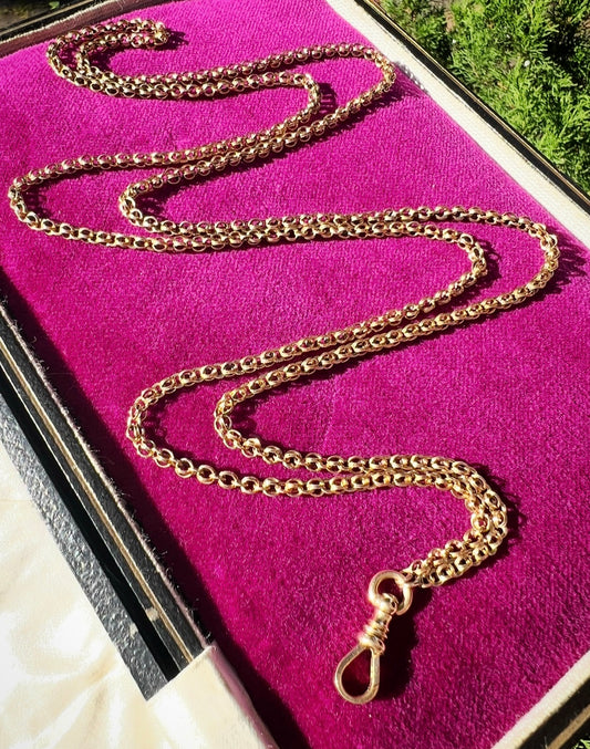 ANTIQUE • Victorian 14k Yellow Gold Longuard Chain Necklace 42”