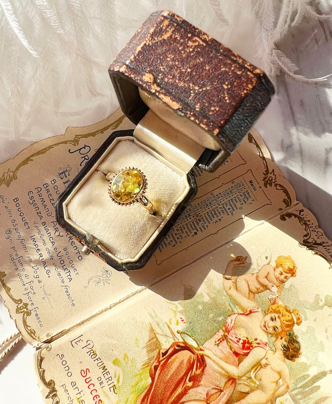 ANTIQUE • Victorian 10k Yellow Gold w/ Yellow Sapphire Paste Stone Ring Sz. 7.25