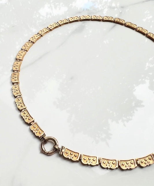 ANTIQUE • Victorian 14k Yellow Rolled Gold Ornate Book Chain Collar Necklace