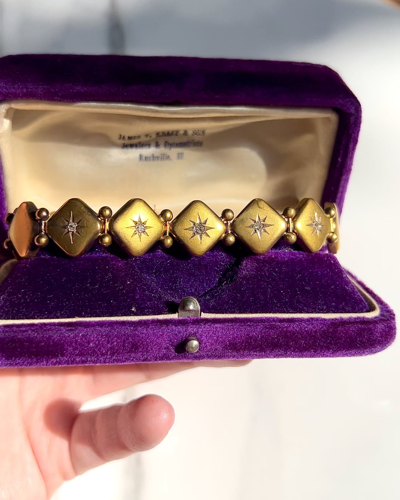 ANTIQUE • Victorian 10k Yellow Gold Square Link w/ Old Mine Cut Diamonds Bracelet (repair needed)