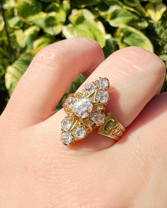 ANTIQUE • Victorian 18k Yellow Gold North Star Old Mine Cut Diamond Ring