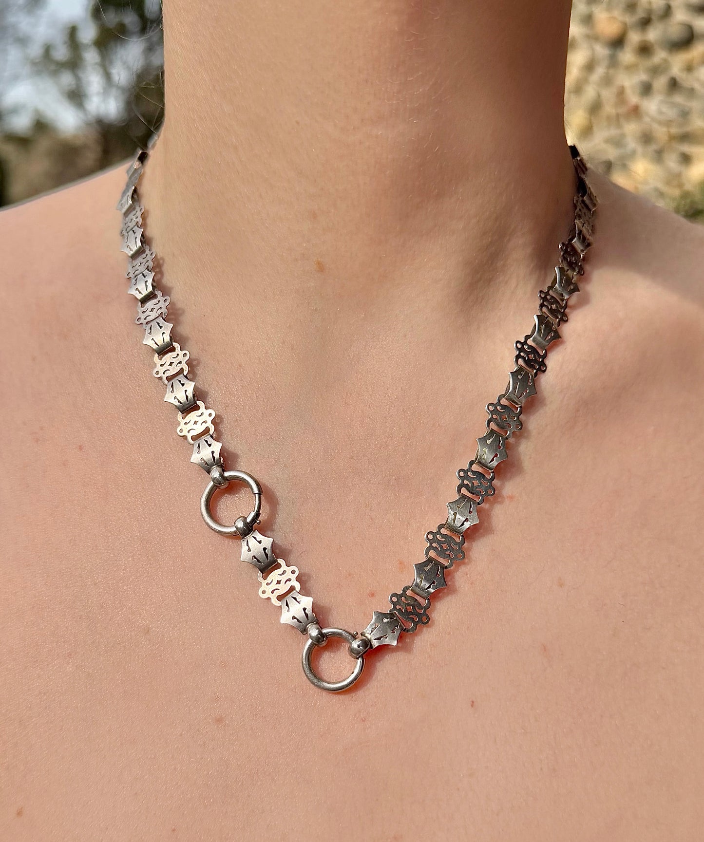 ANTIQUE • Victorian Pierced Silver Book Chain Collar Necklace