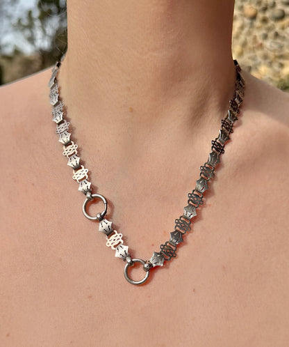 ANTIQUE • Victorian Pierced Silver Book Chain Collar Necklace