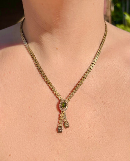 ANTIQUE • Victorian 10k Yellow Gold Book Chain Necklace w/ Tourmaline Clasp