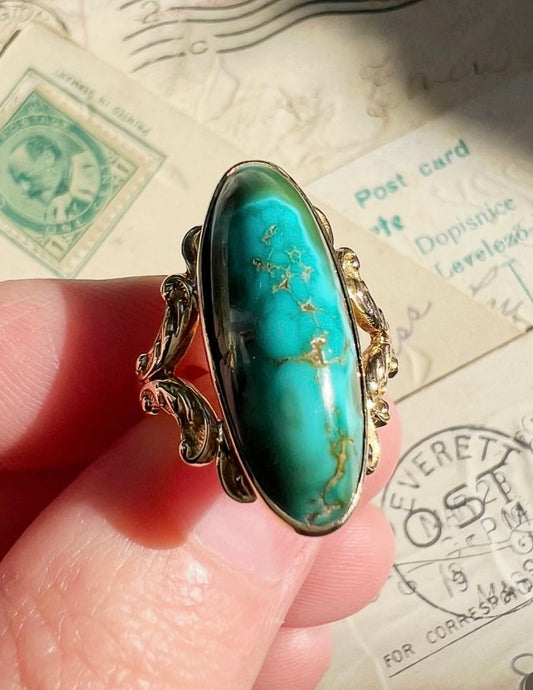 ANTIQUE • Art Nouveau 14k Yellow Gold Turquoise Ring by Franz Dascheck
