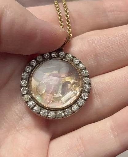 ANTIQUE • Victorian Gold Filled w/ Paste Diamond Halo Shaker Locket & Gemstones