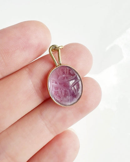 OJ ORIGINAL • Antique Art Deco Amethyst Scarab Charm w/ Reclaimed 14k Yellow Gold