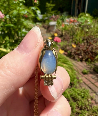 ANTIQUE • Art Deco 14k Tri-Tone Gold Chalcedony Parrot Charm Pendant