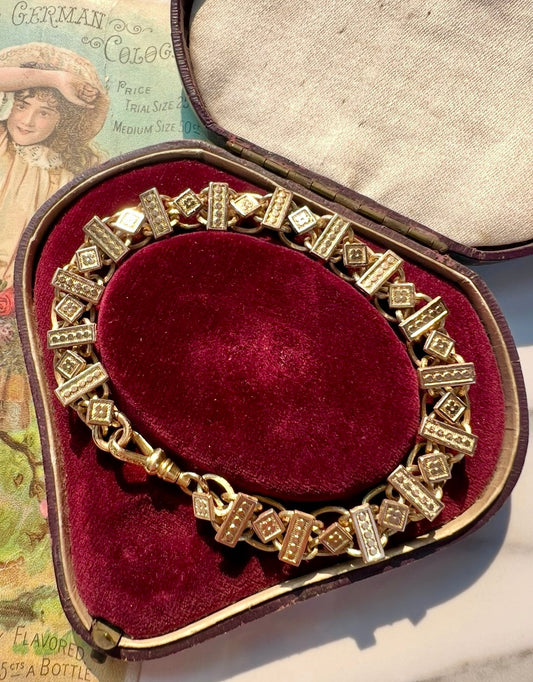 ANTIQUE • Victorian 14k Rolled-Gold Flower Motif Book Chain Bracelet
