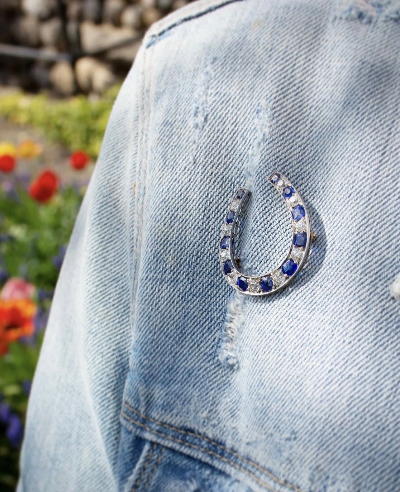 ANTIQUE • Victorian 14k Gold w/Rhodium Ceylon Sapphire & OMC Diamond Horseshoe