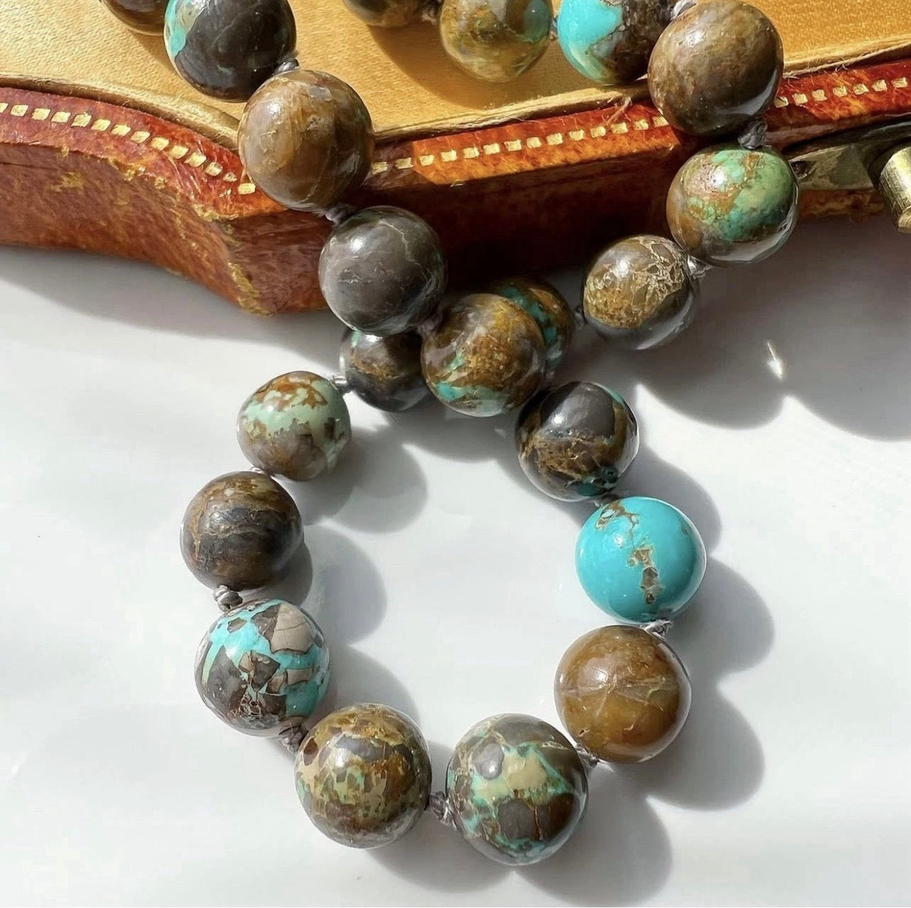 ANTIQUE • Art Deco Sterling Silver Carico Lake Turquoise Strand Necklace C. 1920