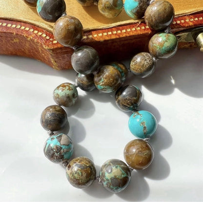 ANTIQUE • Art Deco Sterling Silver Carico Lake Turquoise Strand Necklace C. 1920
