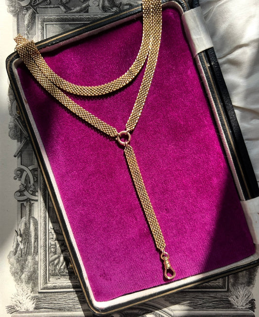 ANTIQUE • Victorian 14k Yellow Gold Watch Chain Lariat Necklace
