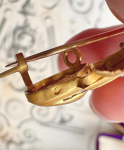 ANTIQUE • Art Nouveau French 18k Yellow Gold & Platinum w/ Diamonds Scroll Brooch Pendant