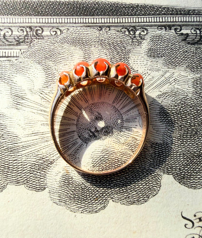 ANTIQUE • Victorian 15ct Yellow Gold Natural Coral 5-Stone Ring