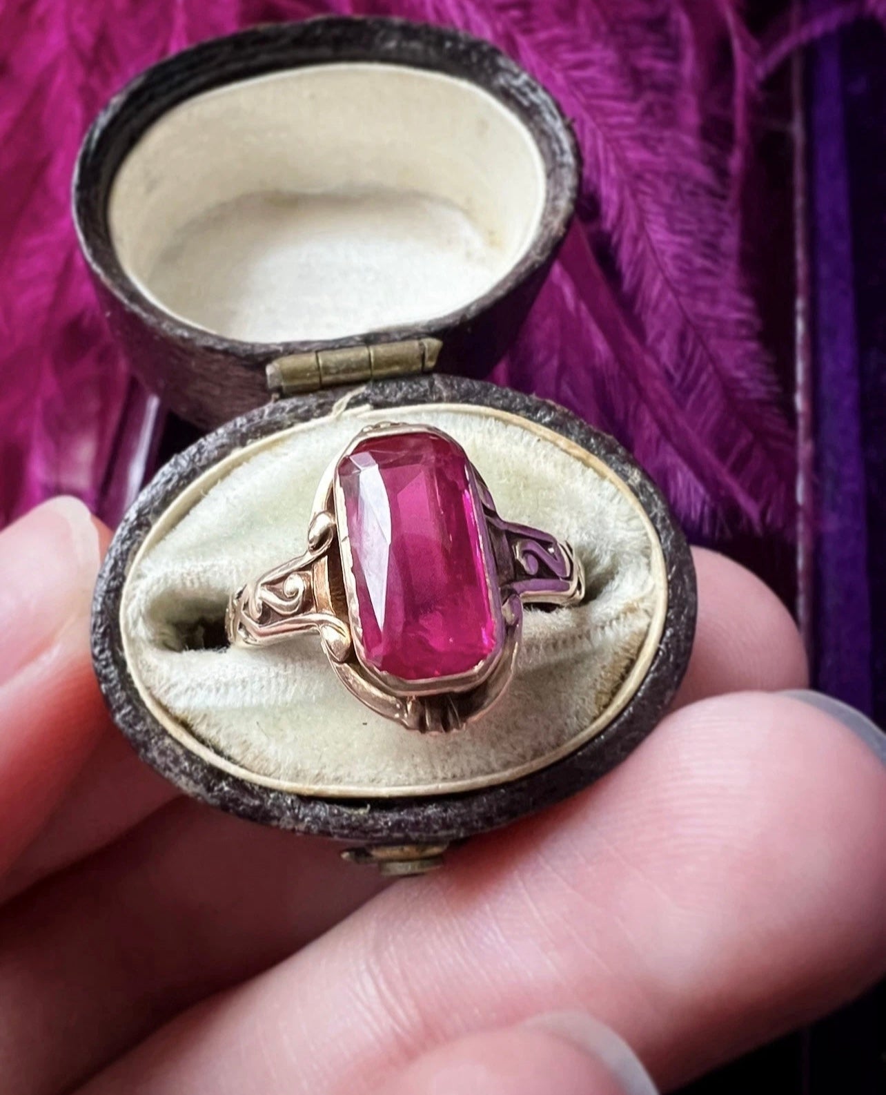 ANTIQUE • Art Deco 14k Yellow Gold Allsopp Bros. Ruby Ring Sz 5