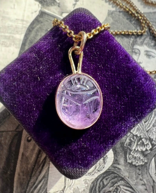 OJ ORIGINAL • Antique Art Deco Amethyst Scarab Charm w/ Reclaimed 14k Yellow Gold