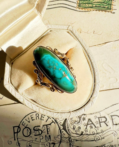 ANTIQUE • Art Nouveau 14k Yellow Gold Turquoise Ring by Franz Dascheck