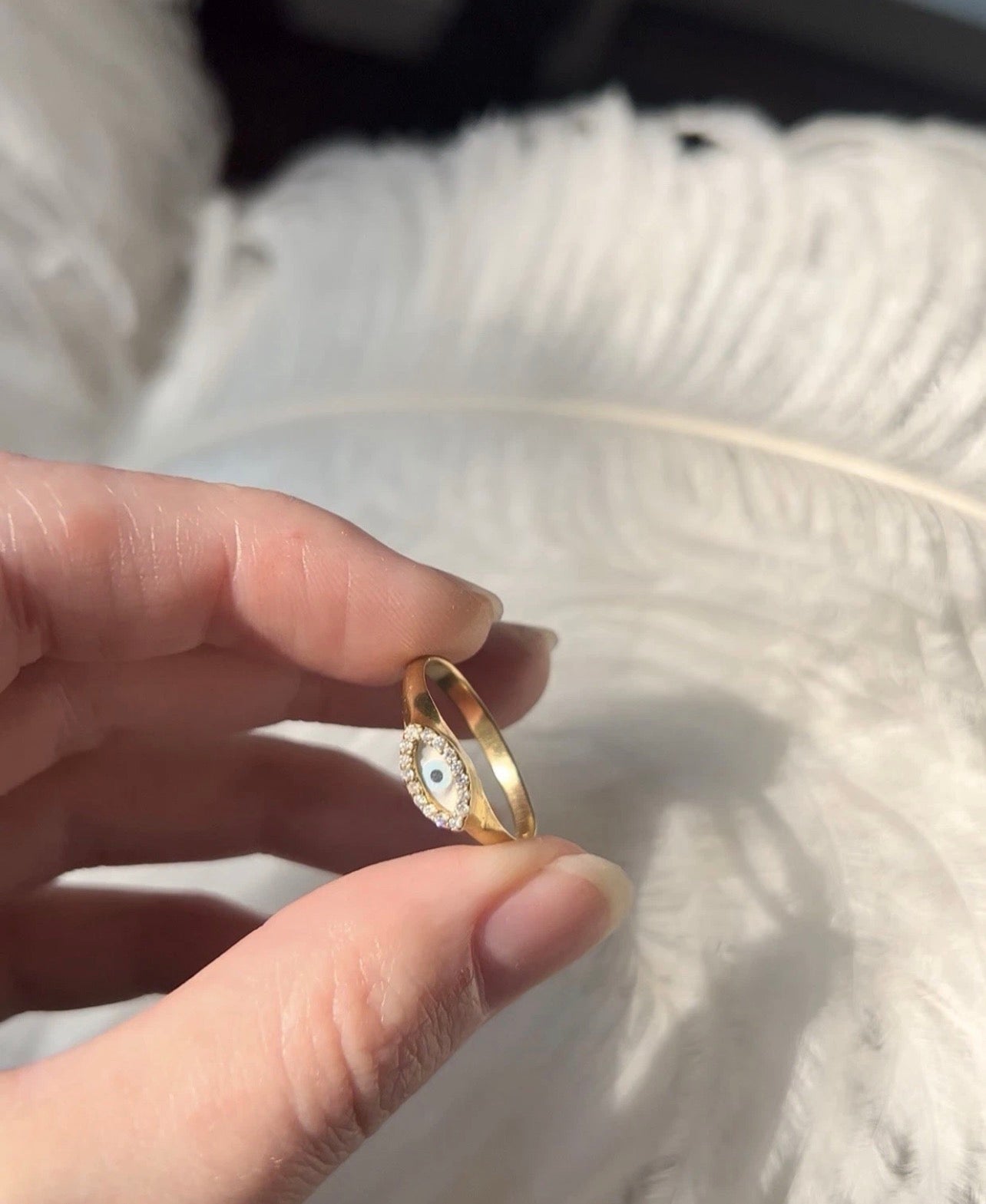 BESPOKE • 18k Yellow Gold Evil Eye w/ Brilliant Cut Diamonds Ring Sz. 7.25