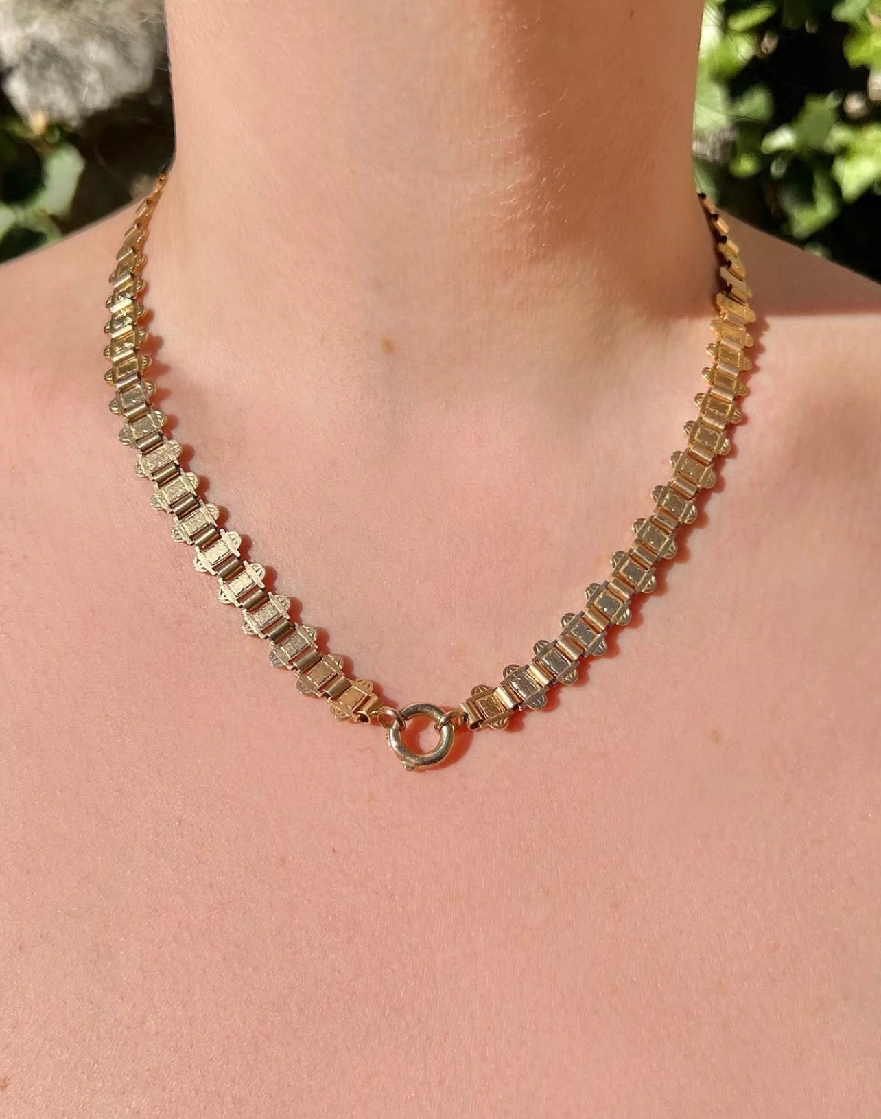 ANTIQUE • Victorian 9ct Yellow Gold Reversible Engraved Book Chain Collar Necklace