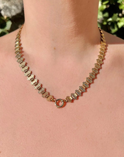 ANTIQUE • Victorian 9ct Yellow Gold Reversible Engraved Book Chain Collar Necklace