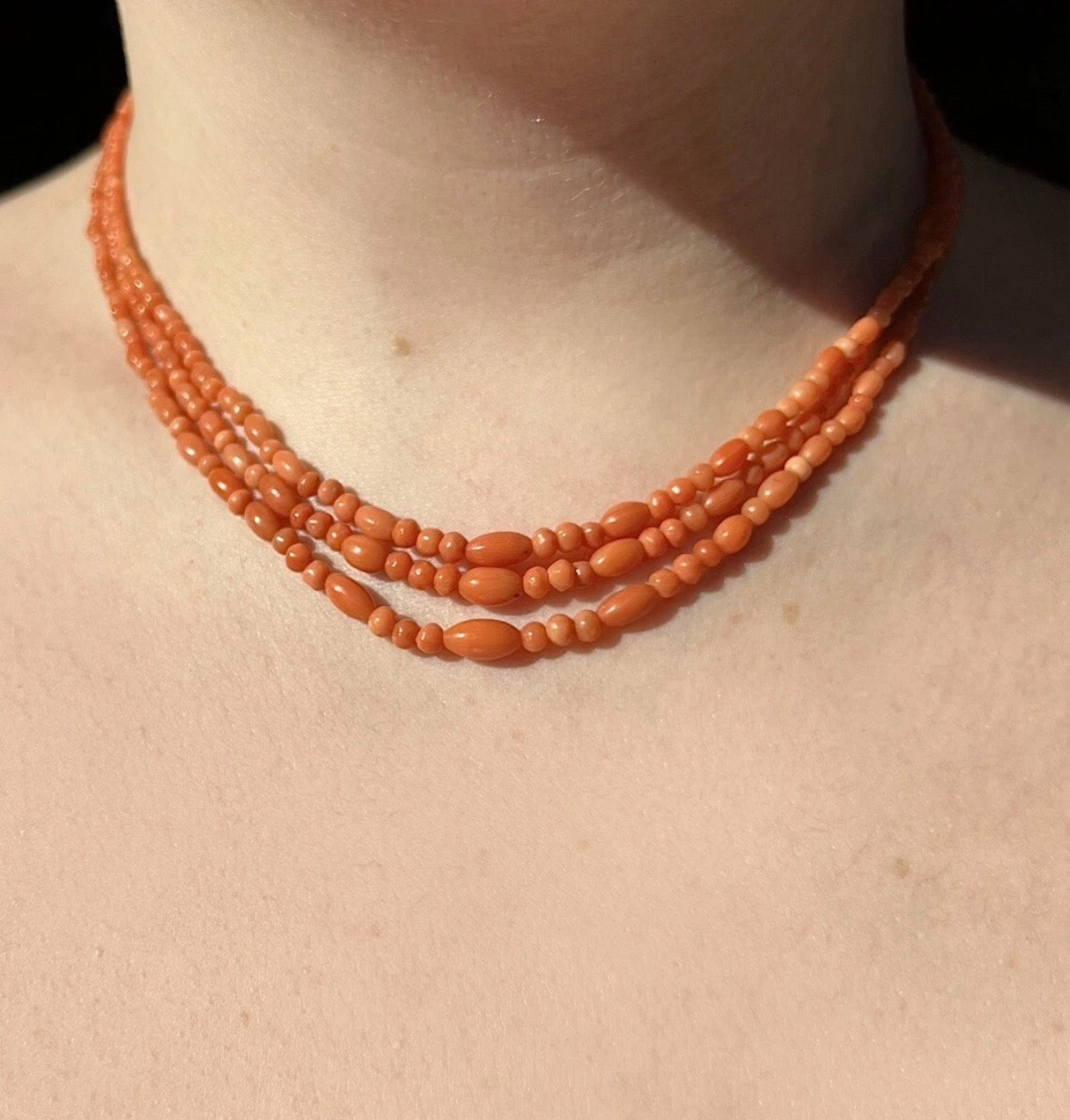 ANTIQUE • Victorian 14k Yellow Gold w/ Natural Coral Multi-Strand Necklace