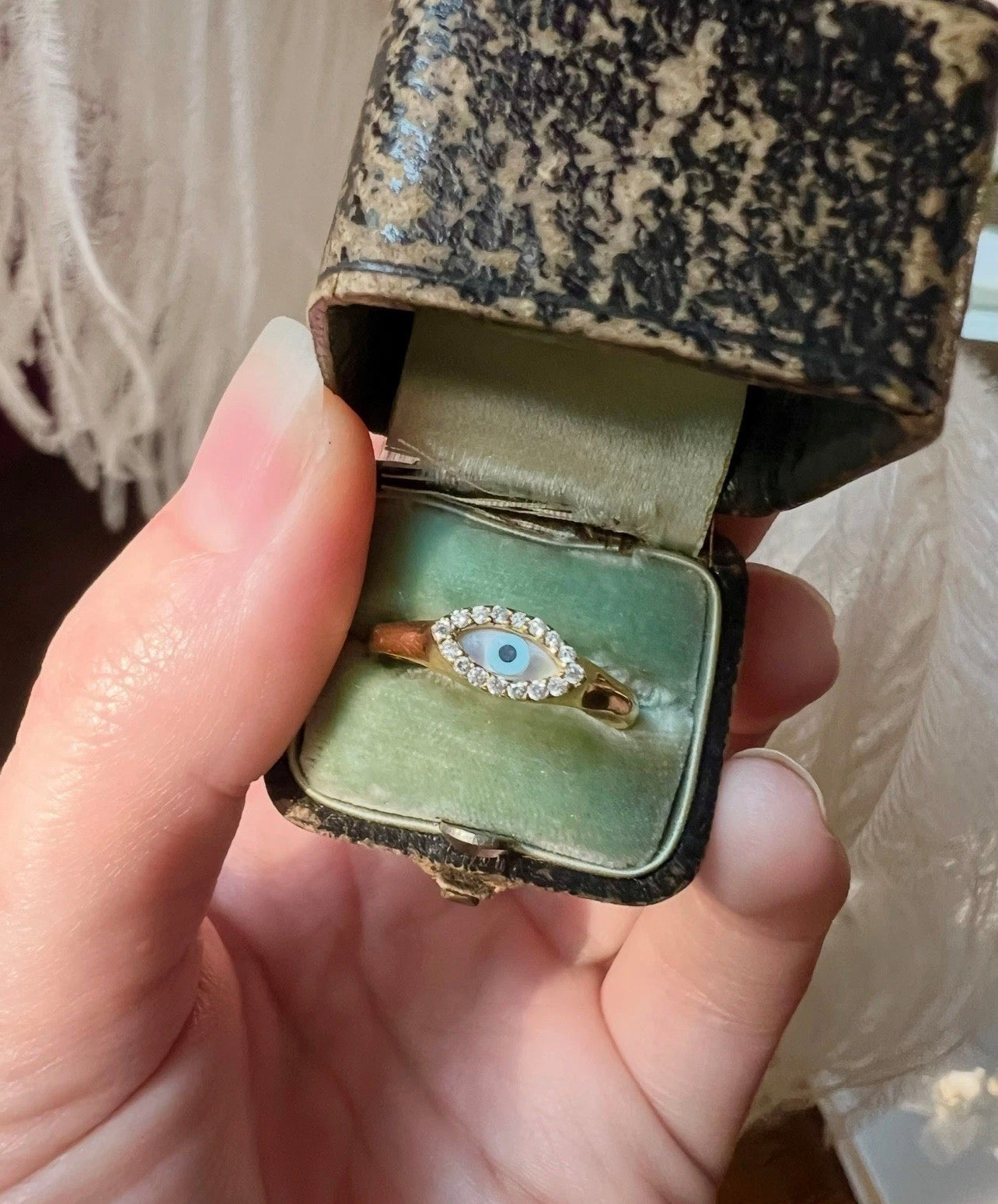 BESPOKE • 18k Yellow Gold Evil Eye w/ Brilliant Cut Diamonds Ring Sz. 7.25