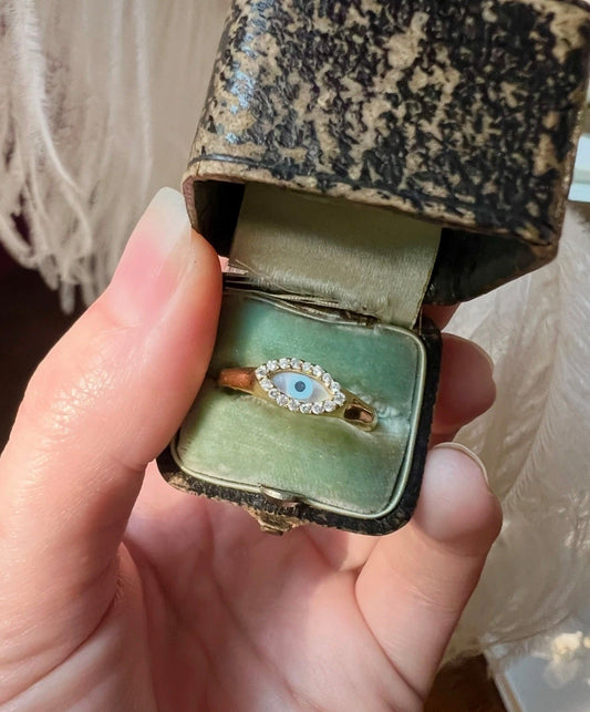 BESPOKE • 18k Yellow Gold Evil Eye w/ Brilliant Cut Diamonds Ring Sz. 7.25