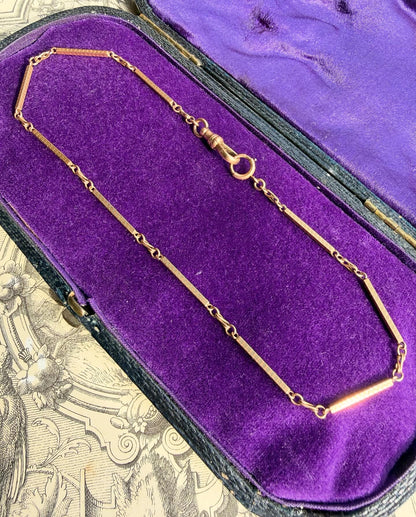 ANTIQUE • Art Deco 10k Rosy Yellow Gold Engraved Link Watch Chain Necklace