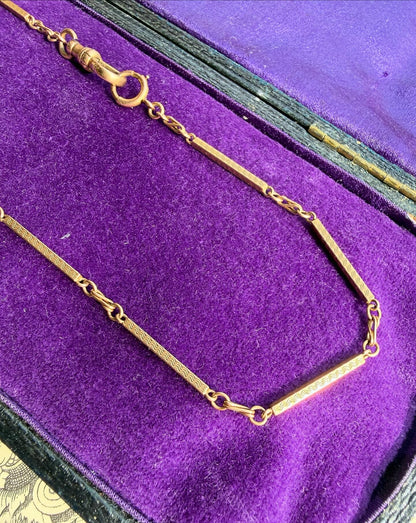 ANTIQUE • Art Deco 10k Rosy Yellow Gold Engraved Link Watch Chain Necklace