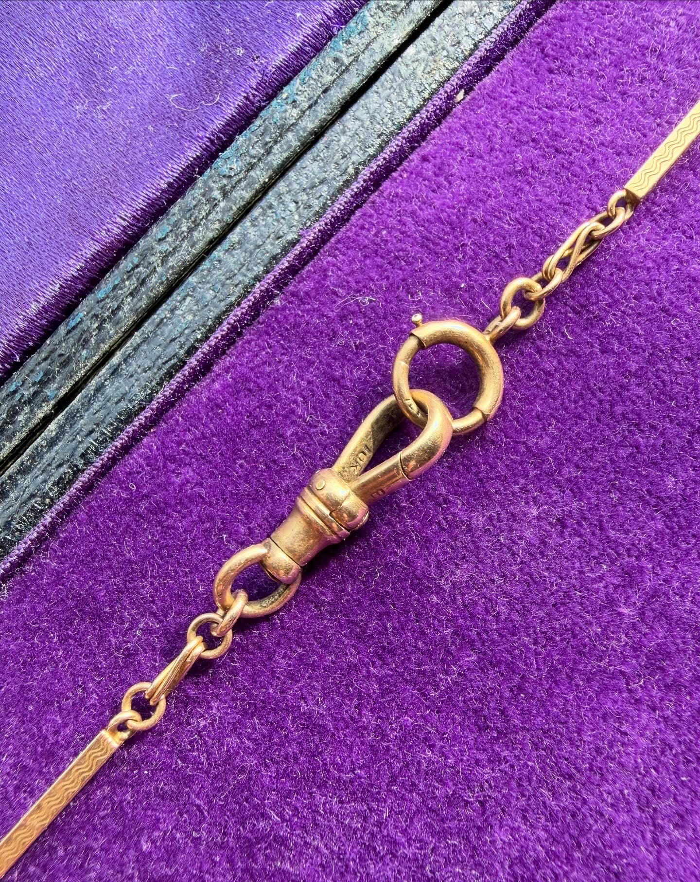 ANTIQUE • Art Deco 10k Rosy Yellow Gold Engraved Link Watch Chain Necklace
